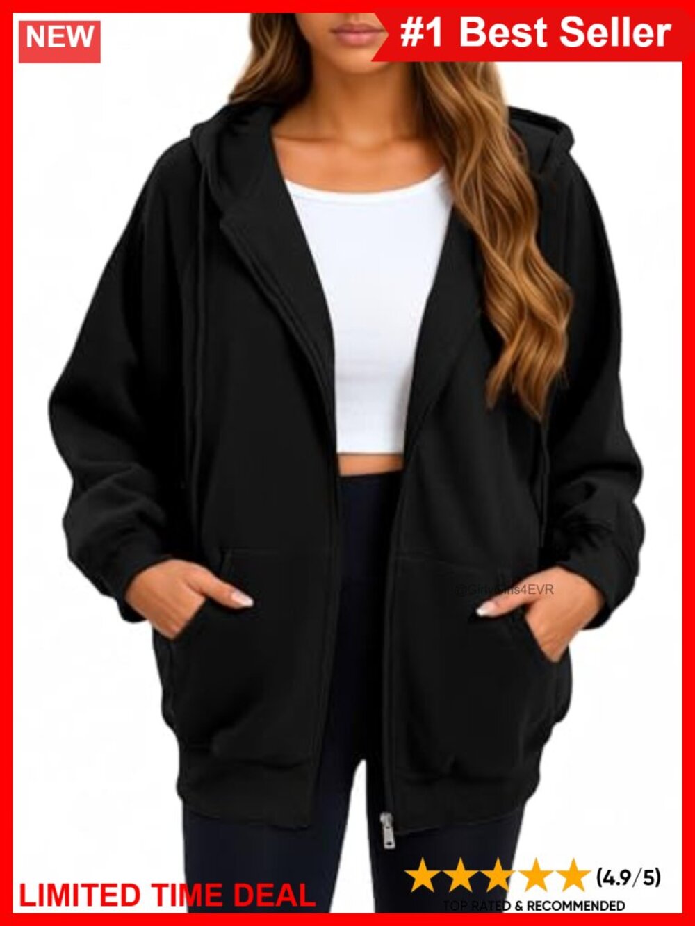 Oversized Zip Up Hoodie Women Cotton Blend Casual Sweatshirt with Pockets